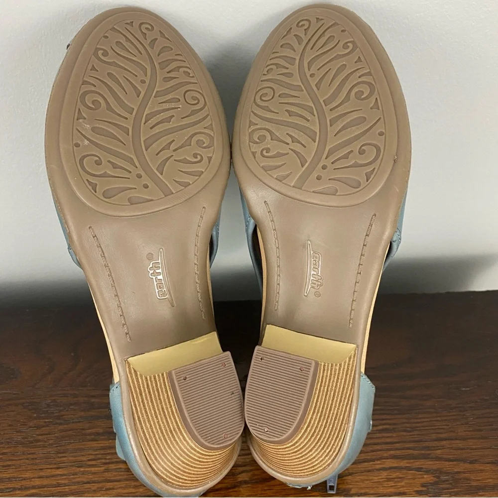Earth Vicki Leather Cutout Sandal Moroccan Blue Size 8 Peep Toe Boho Beach